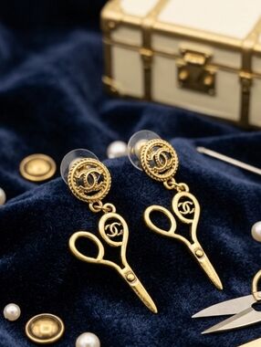 Not Chanel - Gold Scissor CC Drop Earrings